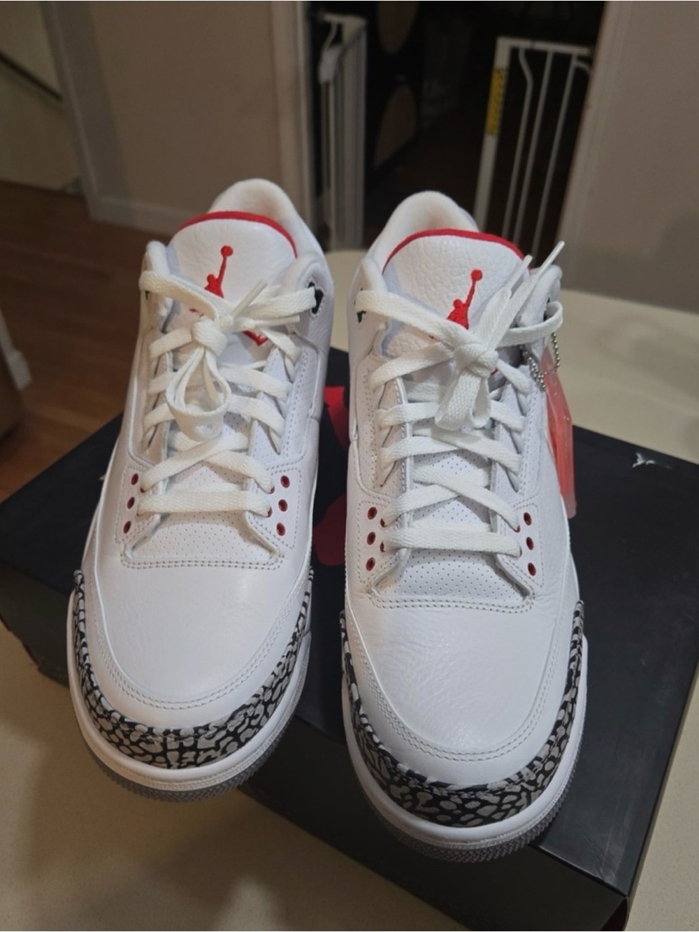 Air Jordan 3 Retro 88 White/Red Elephant Print Sneakers